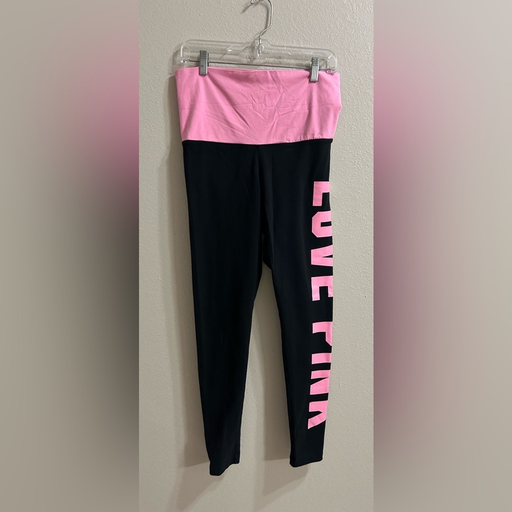 Victorias Secret PINK Y2K Style Foldover Waist Leggings Size M Love Pink Trendy - Picture 3 of 7